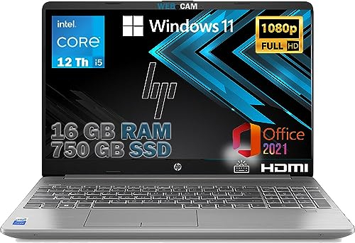 Ordinateur portable HP 250 G9, ordinateur portable argent, Intel Core i5 12e génération 4,4 GHz, 16 Go de RAM, SSD 750 Go, écran Full HD 15,6, Win 11 Pro, Office Pro 2021, clavier rétroéclairé par em