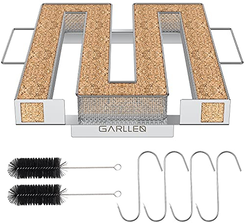 GARLLEN Kaltrauchgenerator Edelstahl, Sparbrand Kaltraucherzeuger für Kalträuchern Räucherofen Kugelgrill Smoker, Räucherspirale Rauchgenerator Kalträucherspirale Räucher Zubehör mit Bürste + Haken