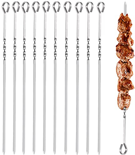 HCSSZ Spiedini di Kebab, 10 Pezzi Spiedini per Barbecue in Acciaio Inossidabile Riutilizzabili in Metallo Bastoncini da 38cm per Barbecue, Cucina da Campeggio, Shish Kabob, Party Essentials