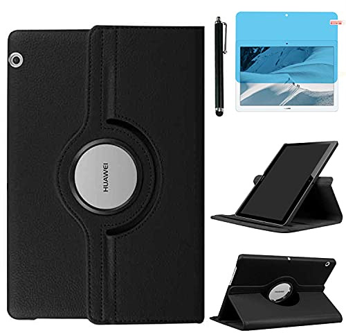 Hülle für Huawei MediaPad T3 10 Tablette 9.6 Zoll (AGS-W09 AGS-L09 AGS-L03), 360 Grad drehbarer Ständer Schutzhülle,Mit Stylus Pen,Bildschirm Film (Black)