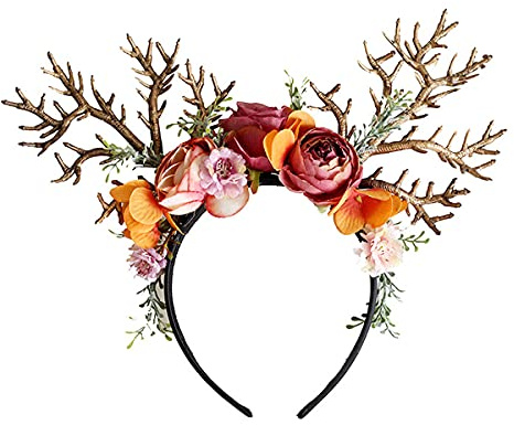 Smavles Weihnachten Stirnband Weihnachts Kopfschmuck Geweih Haarreif mit Blumen Weihnachten Haarschmuck Elchgeweih Kopfschmuck Rentier Haarreif Elch Kopfbedeckung Kinder Erwachsene für Karneval Party