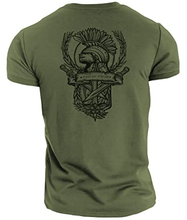 GYMTIER Spartan Forged - Crest - Men's Gym T-Shirt Bodybuilding Training Workout Lifting Top Clothing, Green, 3XL