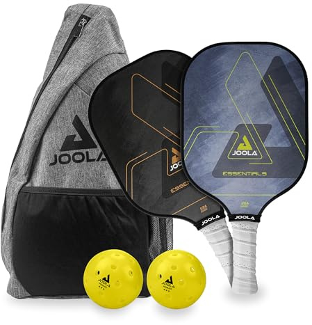 JOOLA Essentials Pickleballracket-set med 2 racketar, 2 bollar och väska, perfekt för fritidsspelare, glasfiberyta