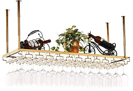Weinglashalter Metall Decke Weinregale Lagerung, Gold Weinkelch Stemware Glass Rack, Verstellbare Höhe Decke Dekoration Regal In Der Bar, Weinschrank, Küche 80/100 Cm ( Color : Gold+B , Size : 100cm )