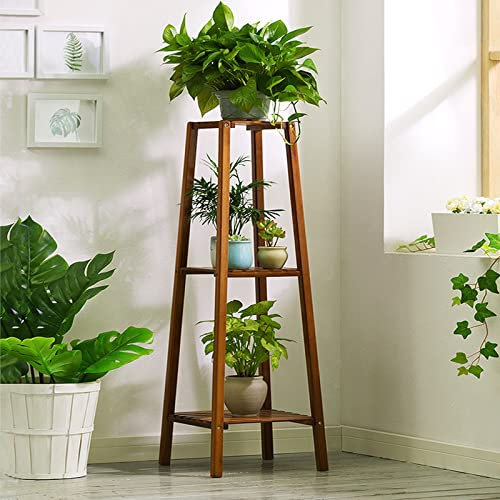 LIGUOYI Blumentreppe Aus Bambus, Pflanzenständer Mit 2/3/4 Ebenen, Stehendes Blumenregal Glattes Lackfinish, Gerundete Ecken, PflanztopfDeko Für Zimmerecke, Wohnzimmer, Balkon, Flur (Size : 3 Tier)