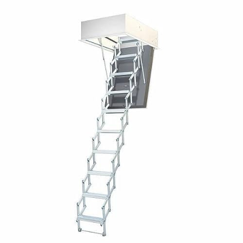 Wellhöfer 270000112 WS4D Aluminium Scherentreppe Liliput mit Wärmeschutz, Deckenöffnung 90cm x 60cm, Lichte Raumhöhe 210cm x 236cm