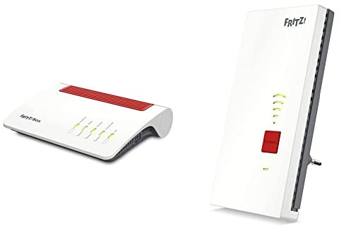 AVM FRITZ!Box 7590 AX Modem Router Wi-Fi 6 Dual Band 2.4GHZ /5GHZ, Bianco & Fritz! 2400 Ripetitore Estensore Segnale Wifi Dual Band, Bianco