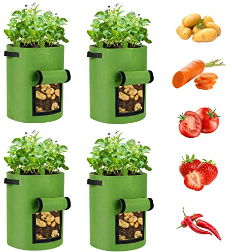 Ohiyoo Kartoffel Pflanzsack 10 Gallonen 4 Pack Kartoffelsack Zum Pflanzen, 38 L Pflanztaschen mit Sichtbarer Klappe, Kartoffel Pflanzsack Garten Pflanzbeutel für Gemüse, Kartoffel, Tomaten (Hellgrün)