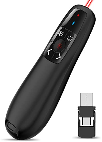 Wireless Presenter Remote Presentation Clicker: USB Type C PowerPoint Clicker with Red Pointer Long Range PPT Control - Universal Power Point Slide Advancer for Mac MacBook Laptop PC Computer Keynote