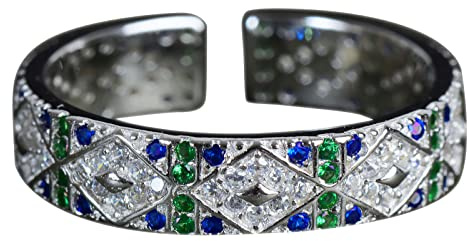 NicoWerk Damen Silberring Elegant aus 925 Sterling Silber Edel Boho mit Stein Grün Blau Zirkonia Funkelnd Ethno Ausgefallen Verstellbar SRI915