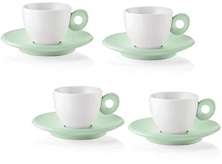 Set 4 tazzine Caffè con piattino Everyday Guzzini 081701243 Porcellana Bianco Verde Malva lavastoviglie