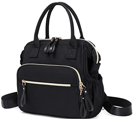 LORADI - Zaino portapannolini convertibile, con ampio apertura superiore, 14 tasche, con fibbia per passeggino, resistente all'acqua, Nero-oro, S
