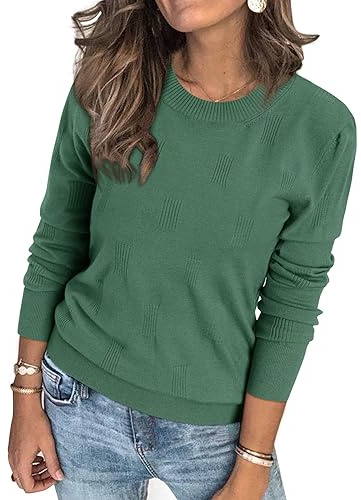 Arach&Cloz Womens Jumpers UK Long Sleeve Ladies Jumper Crew Neck Knitted Tops Spring Summer Casual Dressy Sweater Gray Green, L
