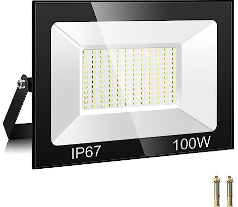 Faretto LED da Esterno 100W, 144 Perle Faro LED da Esterno 10000LM 7000K Super Luminoso Bianco Freddo Luce di Sicurezza , IP67 Impermeabile Faretti LED per Giardino, Cortile, Terrazza, Patio, Garage