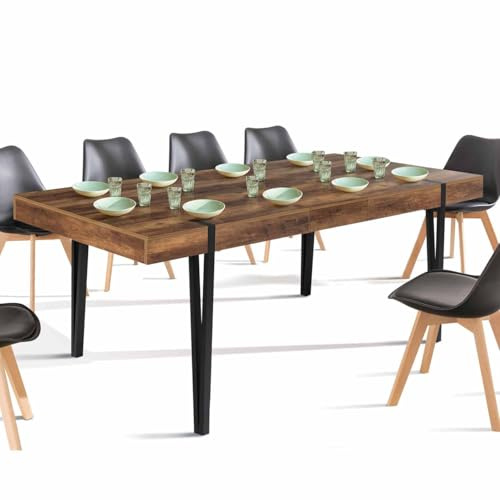 IDMarket - Table à Manger Extensible Rectangle Austria 6-10 Personnes Bois foncé Pied épingle Noir 160-200 cm