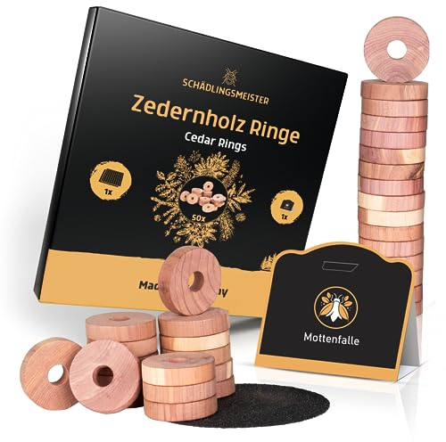 Panteer SCHÄDLINGSMEISTER Anillos de madera de cedro – 50 unidades + 1 trampa para polillas – madera de cedro – Protección contra polillas para armario – Trampa para polillas – contra polillas – lucha