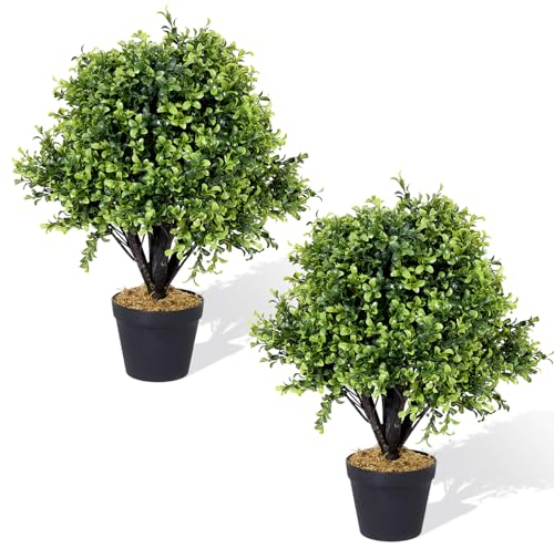 THE BLOOM TIMES Buchsbaum-Pflanzen für den Außenbereich, 61 cm, UV-beständig, künstliche Grünsträucher und Sträucher für die Veranda, 2 Stück, 61 cm
