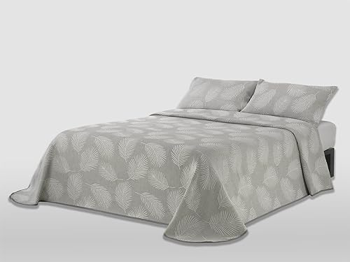 MANTAS MORA - Colcha Jacquard algodón Reciclado Combinado Tacto Natural Ligera y Transpirable diseño N15, 180x270cm, Gris