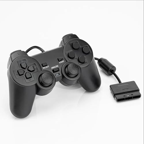 Hovlian 2 Pack PS2 Wired Controller,Double Shock Gamepad Compatible with PS2 Controller (Black)