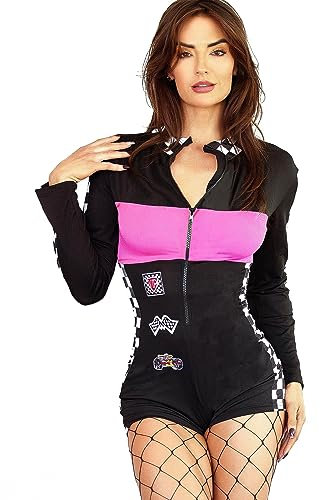 Heavylove - Disfraz de conductor de carreras de velocidad para adultos, Halloween, reina, corredor, para mujer (negro/rosa, S)