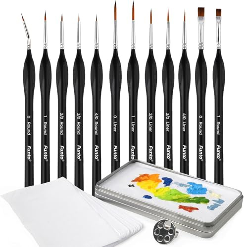 Funto Miniature Paint Brush Set, Wet Palette and Mini Ring Palette, 12 Detail Paint Brushes Set for Miniature Models Warhammer 40k, Artcraft Kits, Watercolour, Acrylic