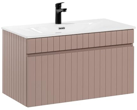 Lomadox Badezimmer Waschtisch mit Unterschrank 80 cm hängend rosa, B/H/T ca. 81/47,5/46 cm