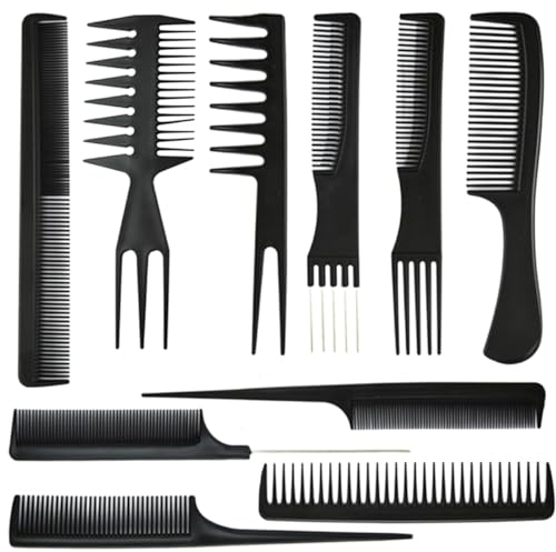 10Pcs Hairdressing Comb Set Hair Styling Kit Professional Barber Gift Black Colour Set Portable Set Hair Care for Men & Women