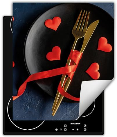 DarHaus Placa protectora vitroceramica 45 x 52 cm - Antideslizante Vinilo - Tapa protectora vitroceramica - corazón - cocina