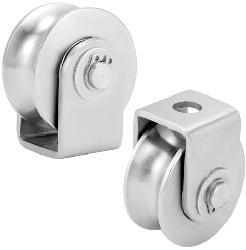 QWORK® 2 Pezzi Puleggia in acciaio inox con staffa di saldatura - Diametro 48mm - Portata 250 kg - Adatte per cancelli automatici e cavo in acciaio fino a 10 mm