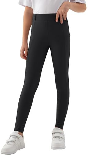 MoFiz Kinder Reithose Mädchen Vollbesatz mit Silikon Kinder Reitleggings mit Reißverschlusstasche Schwarz 158-164
