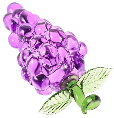 FUNOMOCYA Kristall Traubenfigur als Katzenkopf Skulptur Violett Handgeblasen Farbbeständig für Wohndekoration und Tischmittelpunkt