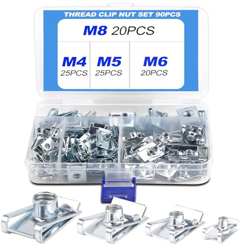 Mumjooyi 90 Pcs Clip de Fixation Filetage M4 M5 M6 M8 Clip Fixation Voiture écrous Filetés en Tôle de Type U pour Voiture Pare-Chocs Tableau de Bord Panneau Intérieur