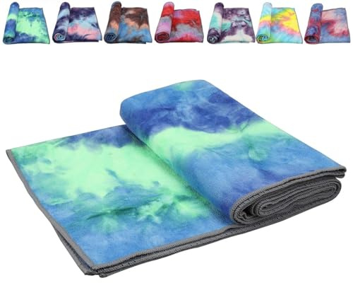 Yoga Towels,Non Slip Hot Yoga Towel Skidless Waffle Texture, 100% Absorbent Odorless Microfiber Yoga Blanket, Standard Sized 24 inchx72 inch Mat Towel,for Hot Yoga, Bikram, Pilates (green&blue)