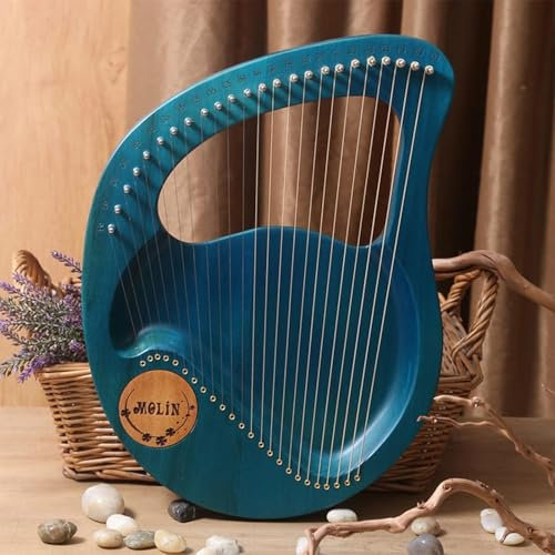 Leier,24 Metallsaiten Lyre Harp,Mahagoni Korpus Lyre Harfe,mit Stimmschlüssel Saiten Plektren Musiknotenaufkleber,Saiteninstrument für Erwachsene Kinder Anfänger,005