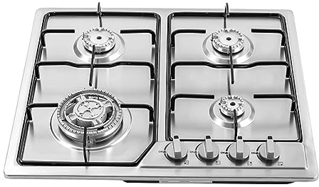 Queeucaer Gaskochfeld, 4 Flammen, Edelstahl, Propangas | Gaskocher Autark