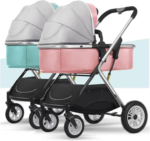 EYPKPL Oxford Cloth Twins Kinderwagen, zusammenklappbare Tandem-Kinderwagen aus Aluminiumlegierung für nebeneinander, Schlaf- und Sitzmodi