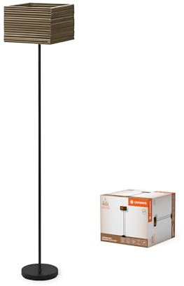 LEDVANCE Standleuchte Decor Cardboard Square braun aus Wellpappe, leicht, E27, 1600 mm Höhe, Leuchtenschirm aus recyceltem Material, nachhaltig durch austauschbare Lichtquelle, einfache Montage