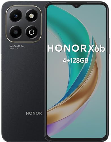 HONOR X6b Smartphone Android 14 Dual SIM NFC, batteria 5200 mAh, 4GB RAM 128GB telefono con Display 6,56 pollici 90Hz, fotocamera 50+2MP, Octa-core cellulare impronta digitale, Midnight Black