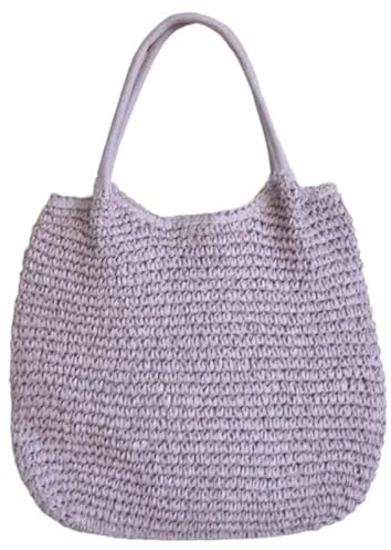 THINCAN Elegante borsa da spiaggia in paglia tessuta da donna, grande capacità, borsa a tracolla intrecciata bohémien per vacanze e shopping, Lilla, 50*2*34cm