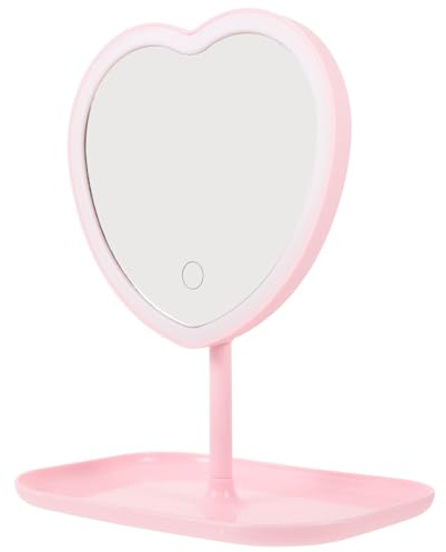 Baluue USB Wiederaufladbarer Herzförmiger Led Schminkspiegel Mit Touch-Dimmung 360° Drehbar Rosa Kosmetikspiegel Für Make-up Und Schreibtisch