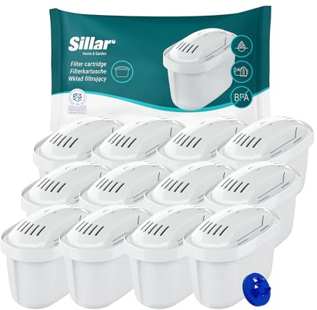 Sillar Cartuccia Filtrante per Acqua Compatibile con Brita Maxtra - Filtro con Carbone Attivo e Resina a Scambio Ionico, Cartucce Filtranti per Acqua – 12 Pezzi