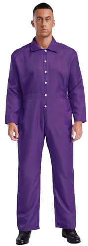 Miutii Herren Arbeitsoverall Mechanisch Jumpsuit Overall mit Druckknöpfe Schutzanzug Maleroverall Werkstatt Handwerker Arbeitskleidung Lila S