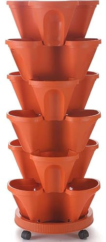 6er-Set Trio-Erdbeerpflanzgefäße,stapelbare Abschnitte,stapelbarer Blumentopf aus Kunststoff für den Außenbereich,zum Bepflanzen von Beeten,Erdbeeren,Kräutern,Blumen und mehr,vertikaler Garten