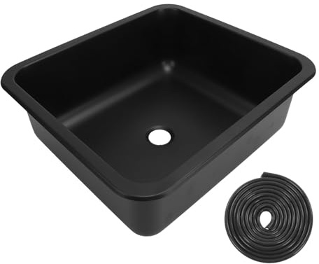 FLEXMAN Wohnmobil Spüle, 400 X 360 X 150 mm, Wohnmobil Küchenspüle mit Gummidichtung, Edelstahl Einzelbecken, Tiefes Rechteckiges Küchenwaschbecken für Wohnwagen, Wohnmobil, Boot (Schwarz)