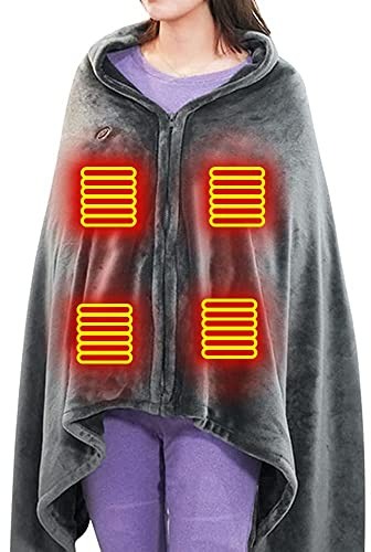 vanenferse USB Electric Blanket Wrap Shawl with Buttons, 150 X 85 Cm Electric Blanket Single, 3 Levels Adjustable Temperature Heat Throw Blanket, 8 Areas Heated Cape, Machine Washable