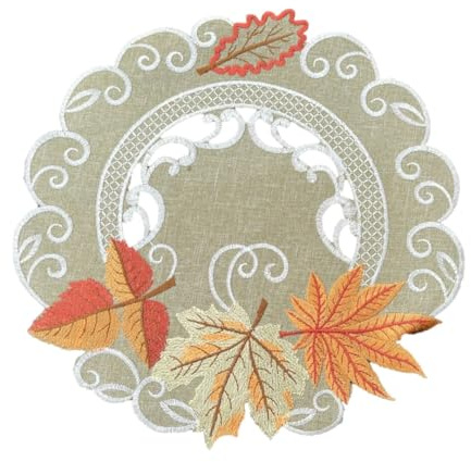 Tischläufer Tischdecke Mitteldecke Deckchen Leinen-Optik Herbst Blätter Grün (ca. 30 cm rund)