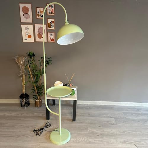 bamyum Gorkiede Metall, Moderne, Stehlampe Wohnzimmer, Schlafzimmer, Kinderzimmer mit E27 Fassung, 30 cm Breit, verstellbarer Lampenschirm, Stehleuchte mit Ablage, Minzgrün