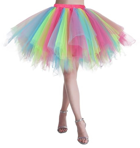 Kostüm Damen,Cheerleader Kostüm Damen, Tüllrock Damen Midi Tütü Rock 50Er Ballett Unterrock Elastische Hohe Taille Ballettrock Petticoat Tanzkleid Karneval Kostüm Für 50Er Faschingskostüm Fasching