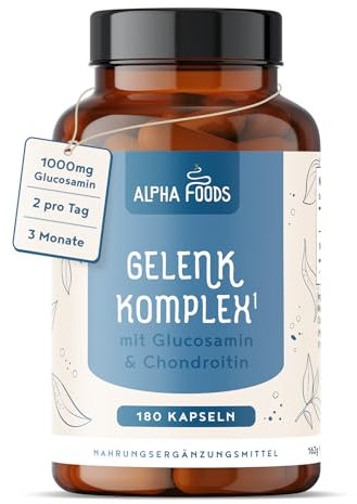 Glucosamine and Chondroitin Joint Complex | 180 High Strength Capsules | with MSM, Vitamin C, VIT D & Manganese | Bone and Joint Care Supplements for Women and Men | Alpha Foods