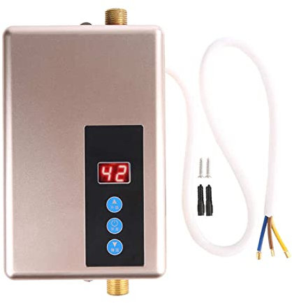 Chauffe-eau sans réservoir 5.5KW Mini chauffe-eau électrique instantané douche sans réservoir système d'eau chaude cuisine ménage chauffe-eau instantané Sous évier Cuisine Ménage(Gold)